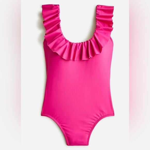 J. Crew Ruffle Scoopback One-Piece Swimsuit In Radiant Fuchsia Pink Plus Size 16 - Picture 1 of 14